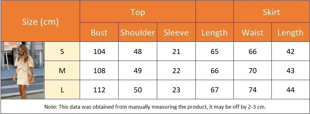 100% Cotton Women Hollow Out Knitted Skirt 2 Pieces Set Loose V Neck Short Sleeve Single Breasted Tops Sets Summer Office Streetwear 250709