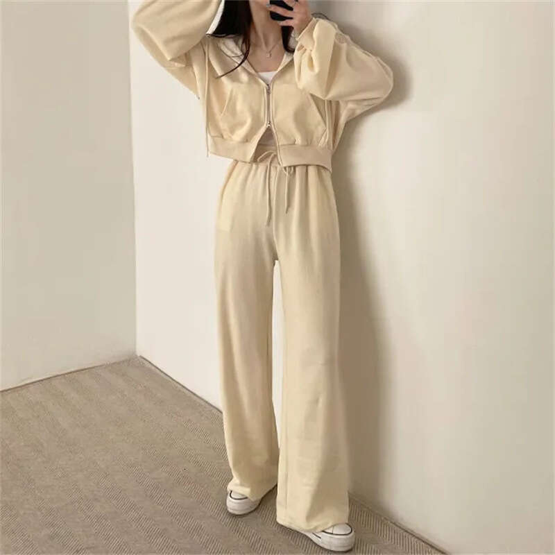 Women's Sports Suit Elegant Sleeve Long Pants Jacket Zipper Top Korean Style Slimming Two-Piece Set For Spring And Autumn B5