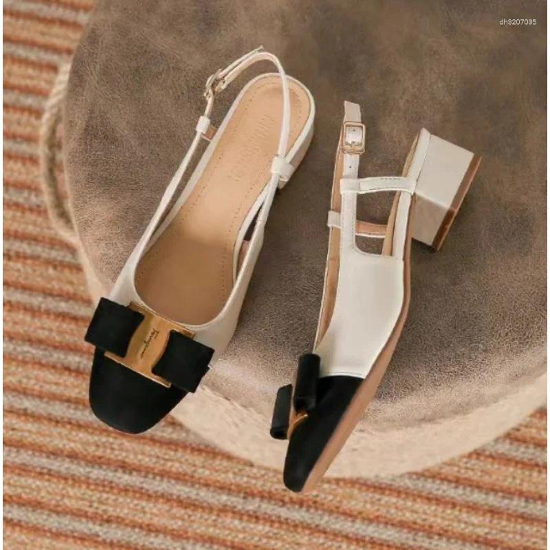 Dress Shoes Luxury Women's Sandals Elegant Medium Heel Toe Mules Comfortable Office Buckle Heels Women Pumps