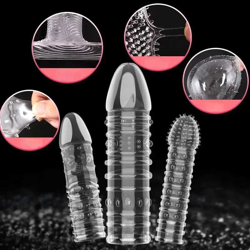 Condom with Spikes Extension Reusable Condom Penis Sleeve Male EnlargeMenst Time Delay Spike Clit Crystal Condoms