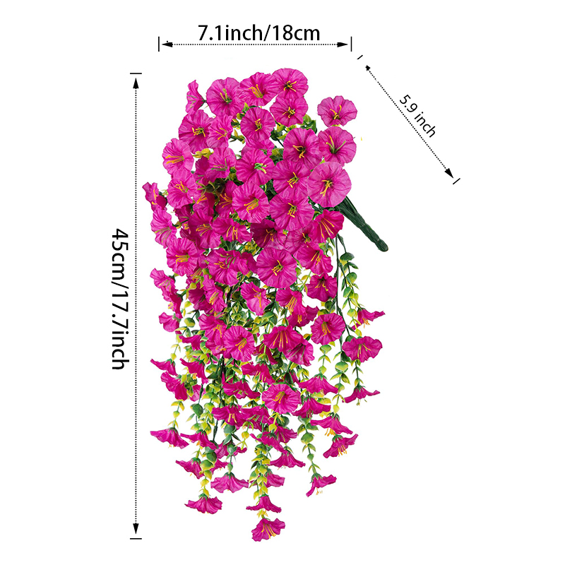 2PCS Artificial Hanging Flowers Silk Morning Glory Fake Flower UV Resistant Outdoor Hanging Plants for Wedding Home Garden Decor