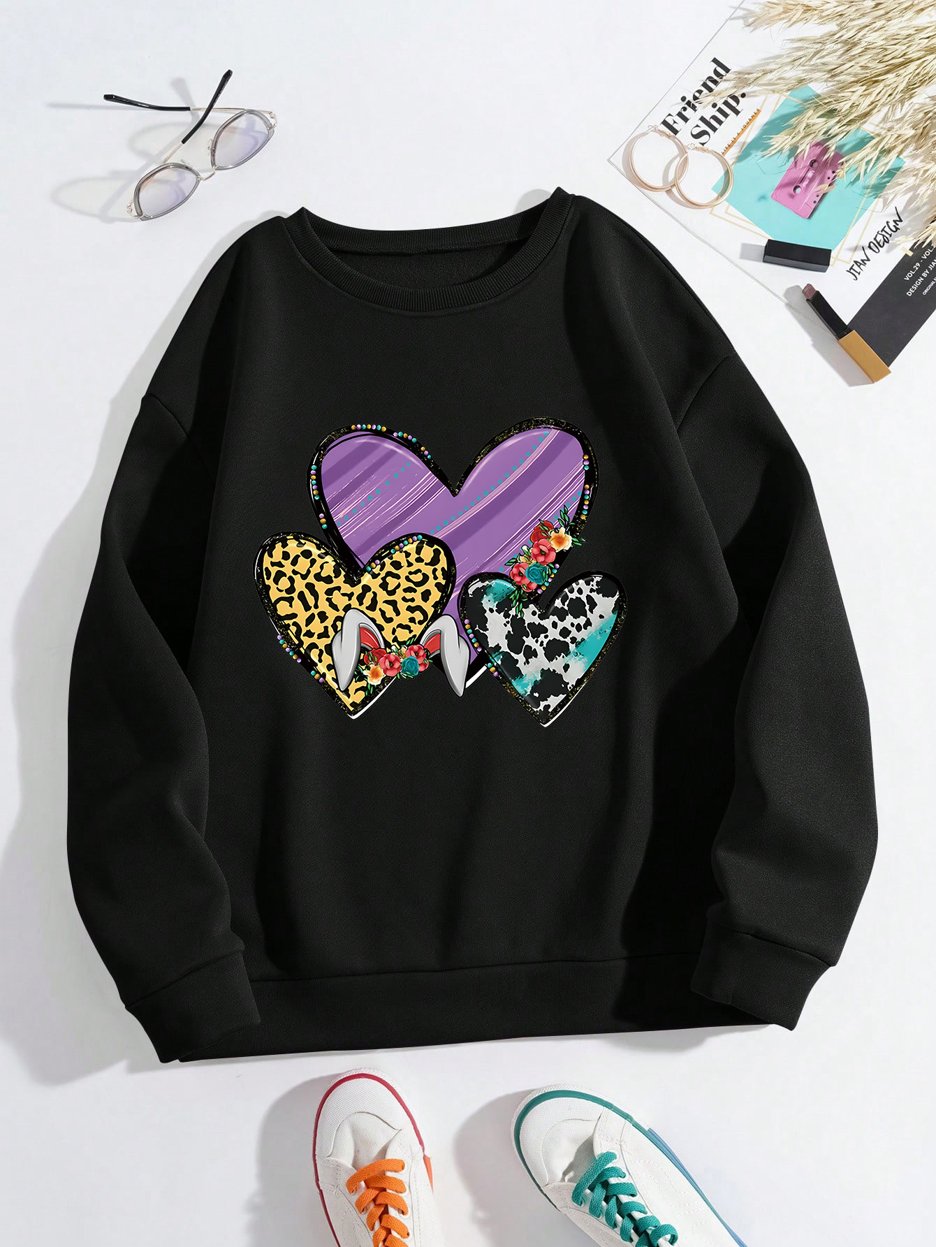 Women's Sweatshirts Pure cotton sweater women's 2025 new black spring and autumn American letters women's fashion high street hoodless 