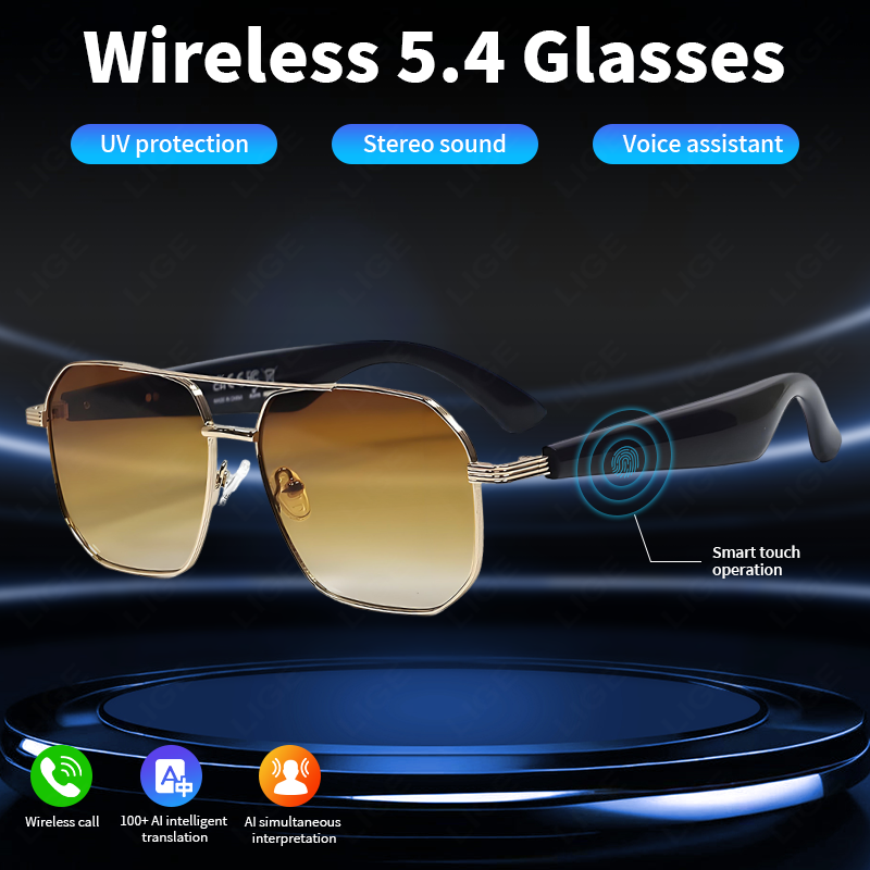LIGE wireless smart glasses polarized Wireless sunglasses sports smart glasses built-in microphone open music speaker wireless call music control AI t