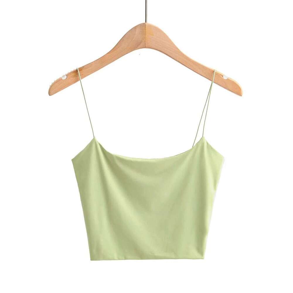 Spring Summer New Solid Color Thin Elastic Strap Camisole For Women, Short Outerwear, Inner Wear, U-Neck Slim Fit Base Tank Top B5