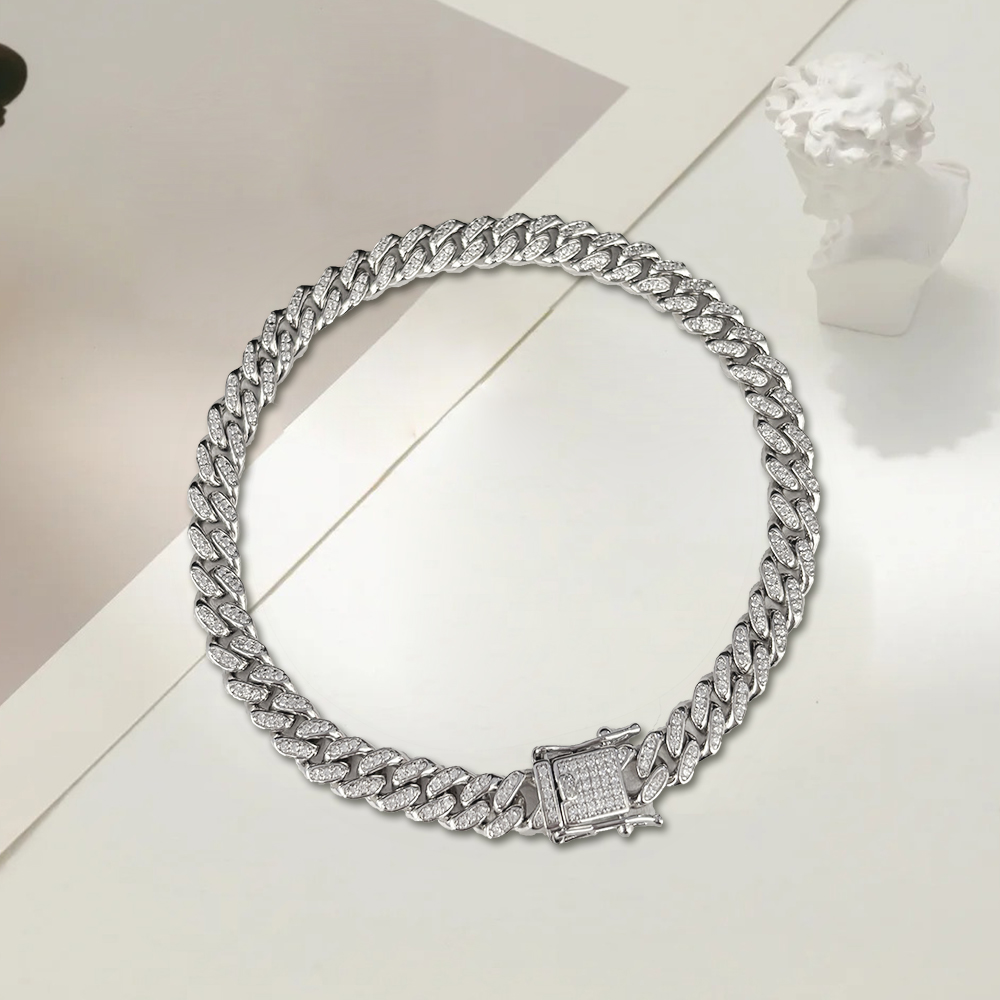 Necklace and bracelet 925 silver Cuban chain 6.5MM wide oval full diamond flip cover hip hop Couple's bracelet