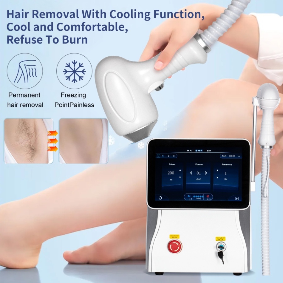 Diode Laser Hair Removal Machine Approved Permanent Pain Free 3 Wavelength Laser 808nm Ice Titanium LCD Touch Screen Handle