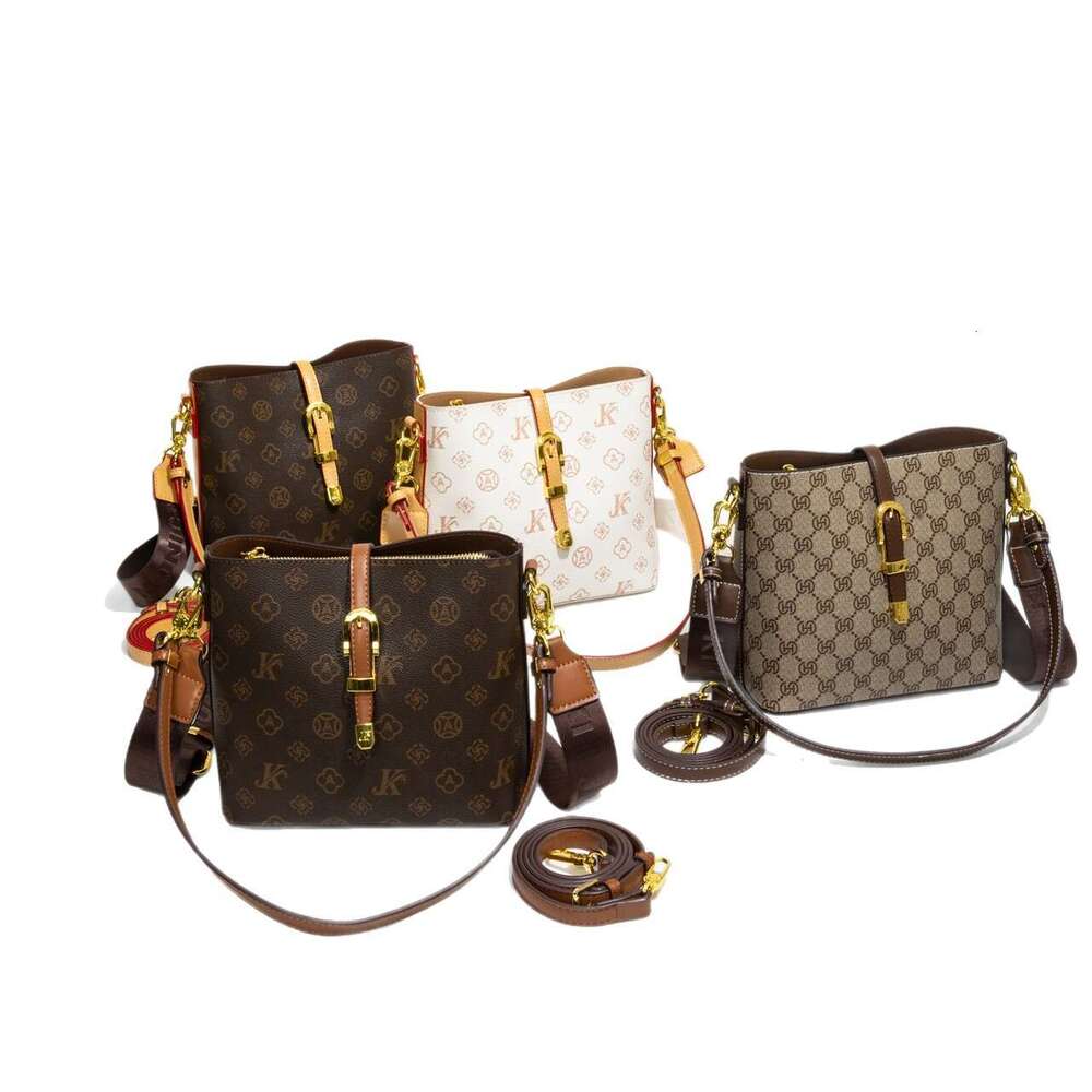 Monica Qiqi Light Gray Monogram Large Capacity Bucket Bag for Women 2025 New Single Shoulder