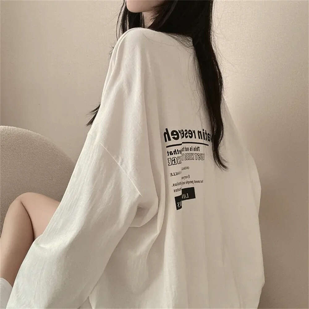 100% Combed Cotton Long Sleeve T-Shirt For Women New Plus Size Autumn Lazy Style Korean Top Japan B5