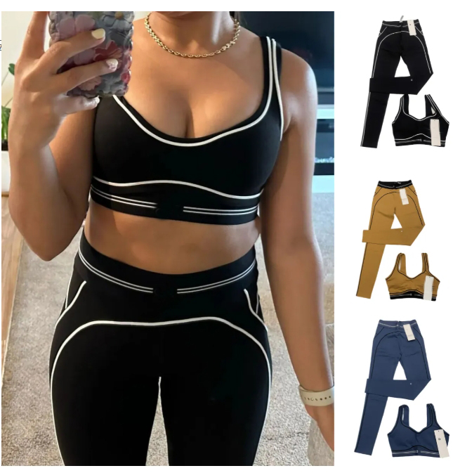 55A top Yoga Set Seamless Tops Sports Heart Throb designer Bra+Leggings High End White Striped Low Back Dance Yoga Outfits Summer Women bra set