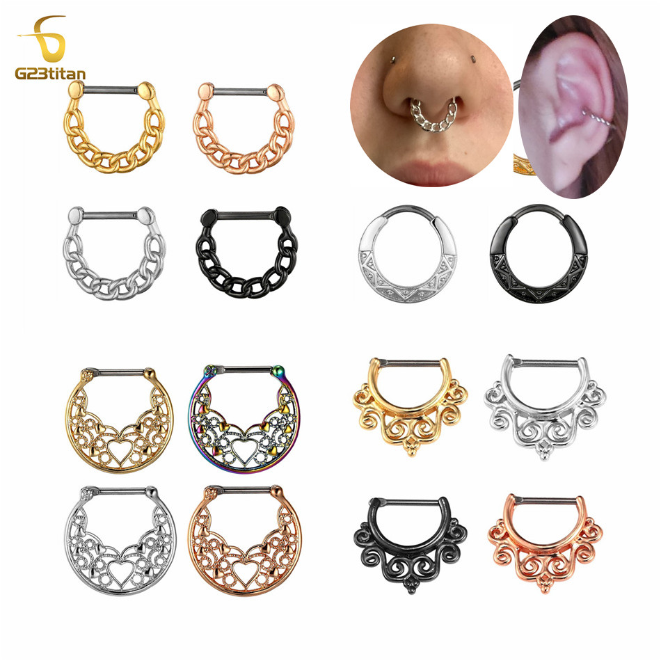 Cuccante In Titanio Setto Hoops Anello Piercing Anello Di Gioielli Etnici India…