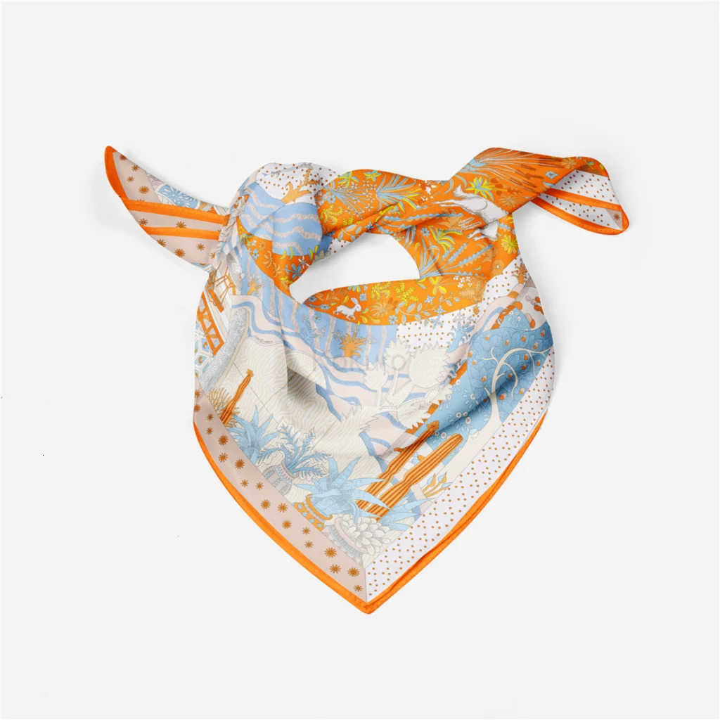 53cm Brand Dot Animals Square Scarf Woman New Design Silk Scarf Women Bandana Luxury Headband Hijab Foulard Neckerchief M250709