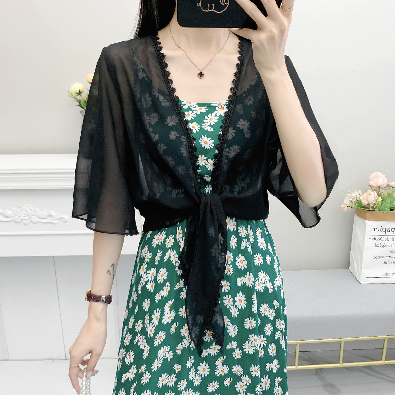 K1288 Chinese style ruffled chiffon sun protection clothing for women in summer, new style with skirt, small shawl cardigan jacket, light cardigan