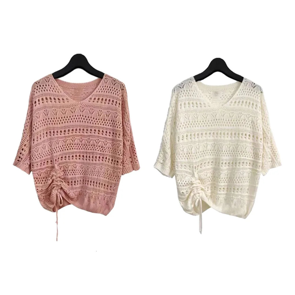 Hook Flower Hollow VNeck Knitted Short Sleeve Pullover Sweater Loose Black Modal Sleeveless Vest Dress Sets Two Piece Set 250709