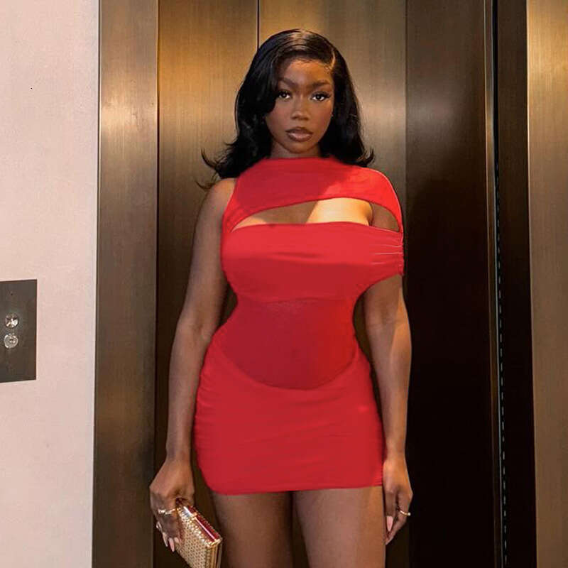 Women's Summer Round Neck Pullover Sexy Hollow Waist Bodycon Hot Girl Dress B5