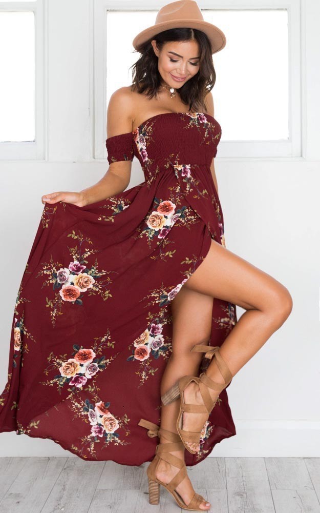 Chest wrapped print dress beach holiday dress 210428
