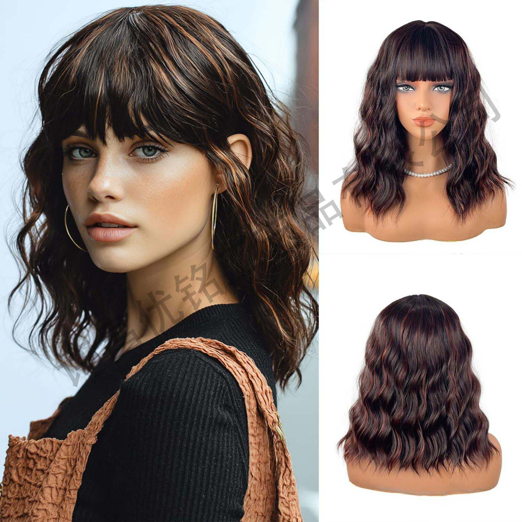 New cross-border European and American style bob fake hair with short curly bob synthetic fiber Bob Wig
