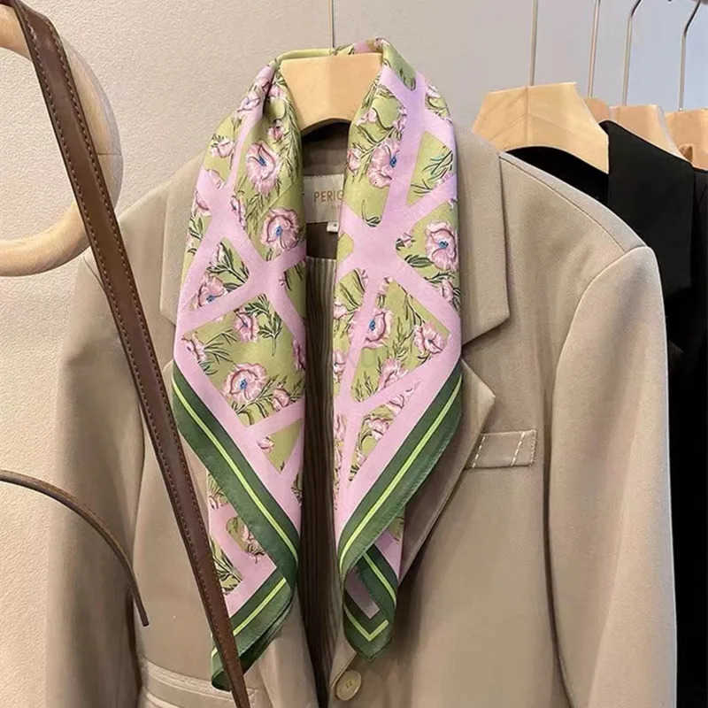 2025 Luxury Silk Skinny Scarf Bag Handle Ribbon Ladies Little Cat Print Headband Small Hair Scarves Band Female Handkerchief M250709
