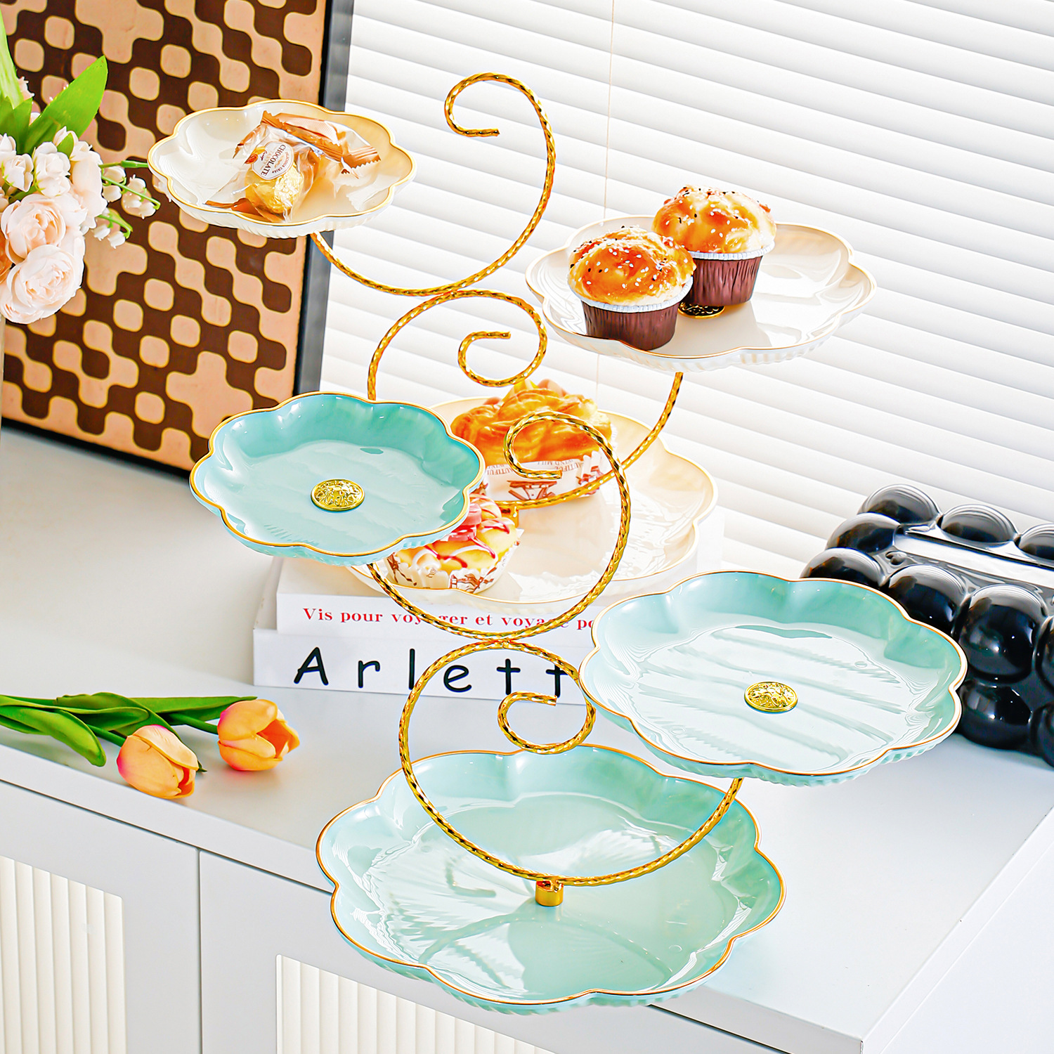 3-Tier Cupcake Stand Holder, Plastic Round Tiered Serving Stand, Mini Cakes Fruit Candy Display Dessert Tower Tray for Tea Party, Wedding