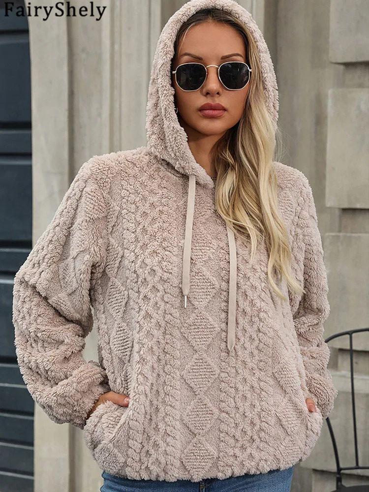 Autumn Winter Solid Womens Hoodies Warm Long Sleeve Hood Sweatshirt Casual Loose Lady Plush Hoodie Tops 250709