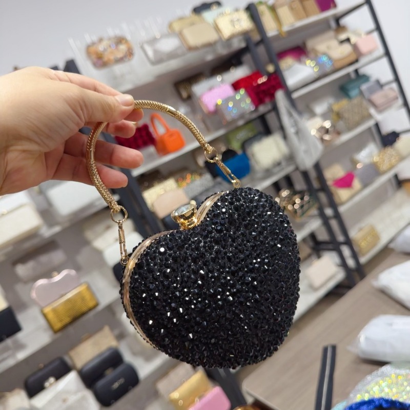 Womens Evening Bag - Love-Inspired Diamond Engraved Compact with Tempered Glass Handles & Adjustable Strap for Cosmetics