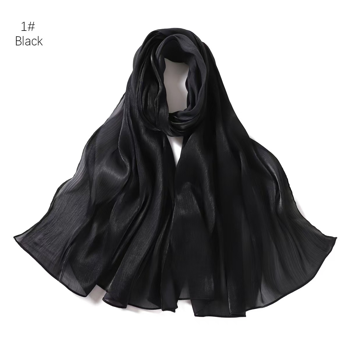 T1173 solid color thin silk scarf scarf wrinkled satin scarf women's headband long scarf sunscreen shawl