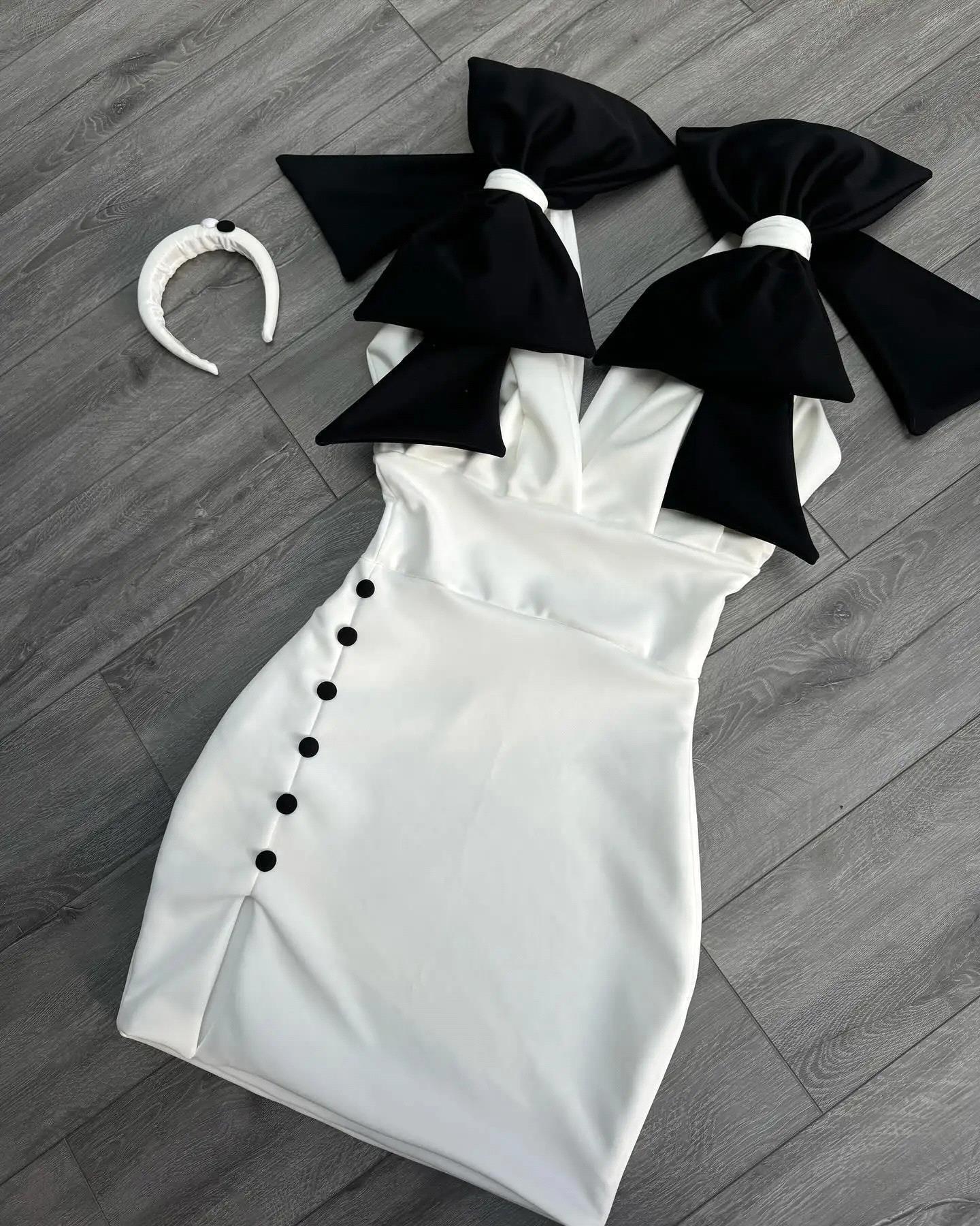 Little Black Bodycon Party Dresses Sheath Bowknot Straps Mini Short Cocktail Gowns Mother Dress With Buttons Bc19956 B0313