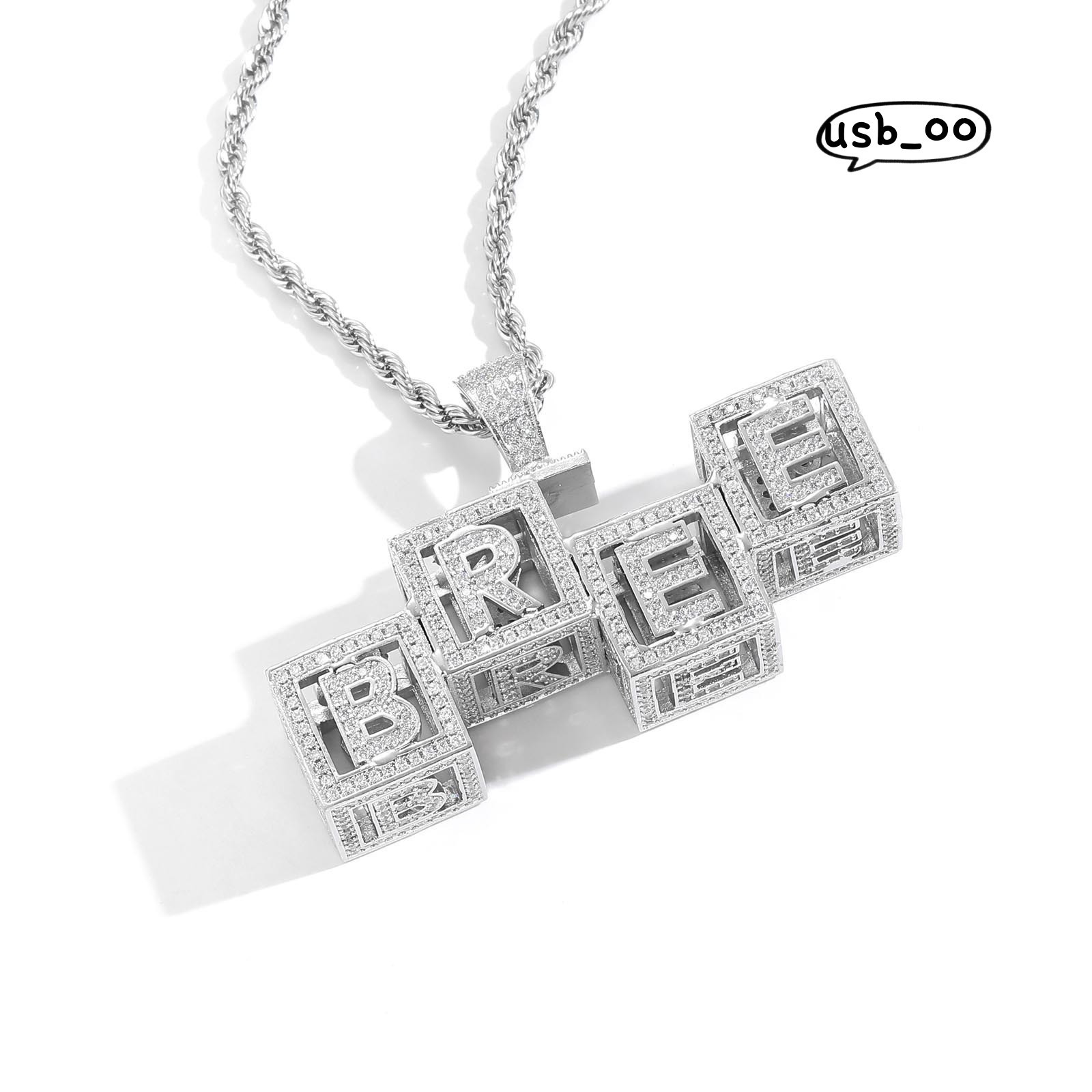 Dice Cube DIY Splicing Hollow Letter Pendant Necklace Copper Inlaid Moissanite Fashion Name Necklace Couple Custom Hiphop Pendant