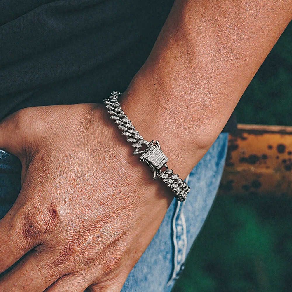 Necklace and bracelet 925 silver Cuban chain 6.5MM wide oval full diamond flip cover hip hop Couple's bracelet