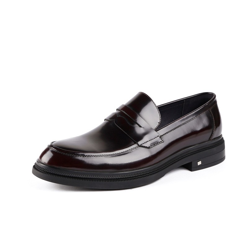 New British men's business casual leather shoes with one foot thick sole round toe loafers genuine leather breathable and comfortable