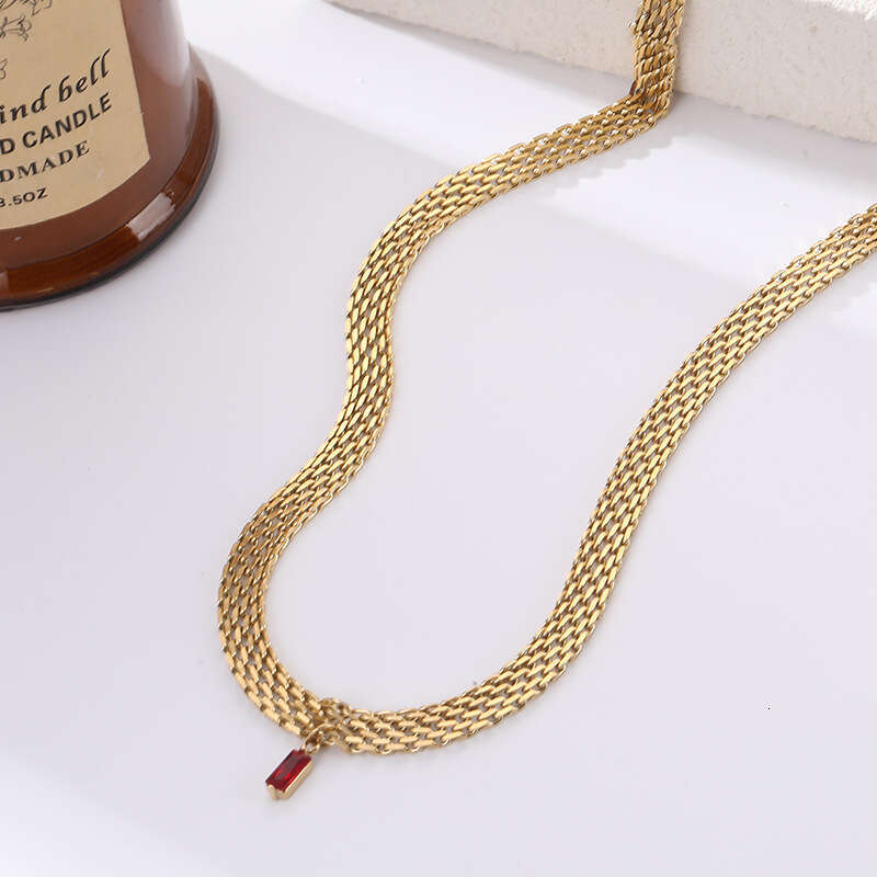 DHcollections Ins Niche Design Chain Inlaid Snake Bone for Women Gold-Plated Non-Fading Titanium Steel Necklace