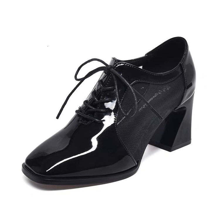 2024 New Hollow Genuine Chunky Heel Single Women's Mesh High Heels Summer Mid-Heel Leather Shoes ddmysaturn