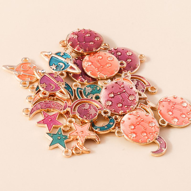 10pcs Mix Enamel Galaxy Saturn Globe Moon Stars Charms Pendants for Necklaces Bracelet Earrings DIY Jewelry Making Accessories