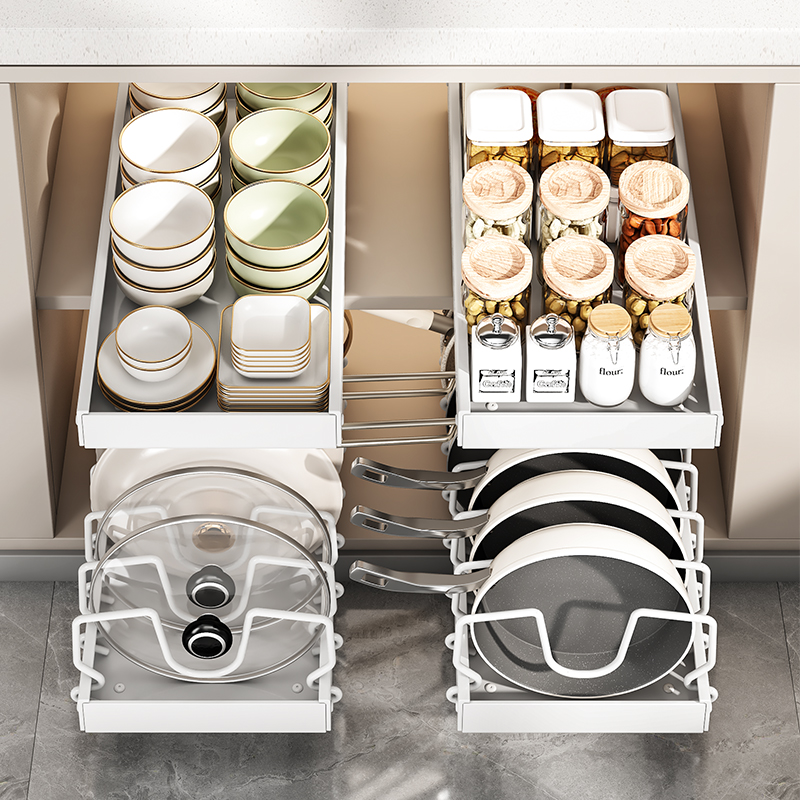 Adjustable Pull-Out Pot Rack for Kitchen Storage