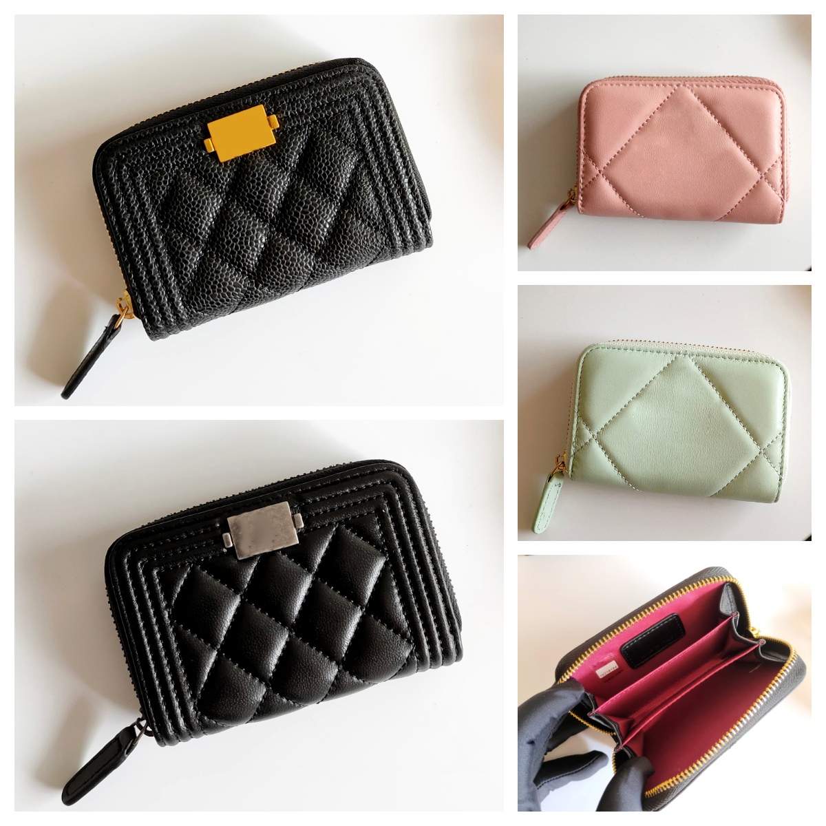 Womens Sheepskin Mini Wallet Korean Pink Zipper Small Wallet Designer Model Multifunctional Card Holder Coin Purse Young Girl Fashion Portable Wallet With Box