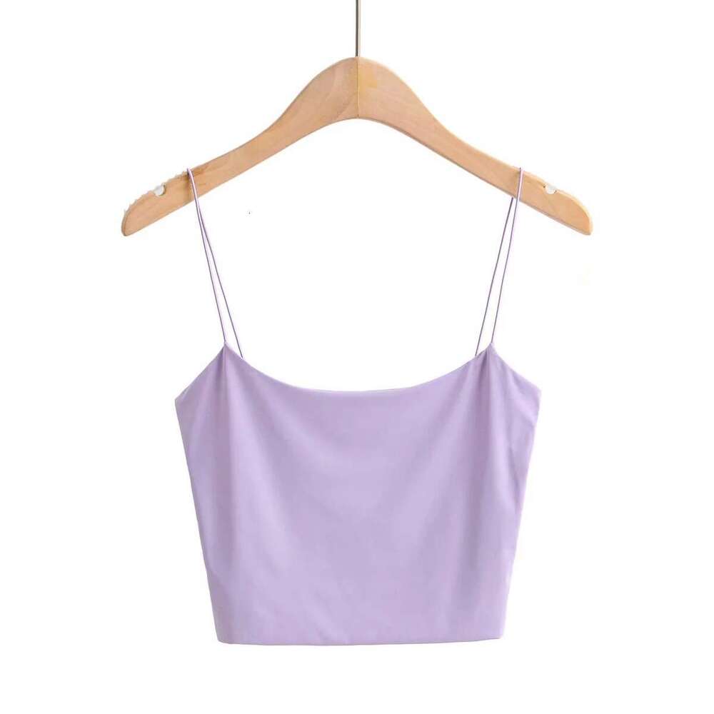 Spring Summer New Solid Color Thin Elastic Strap Camisole For Women, Short Outerwear, Inner Wear, U-Neck Slim Fit Base Tank Top B5