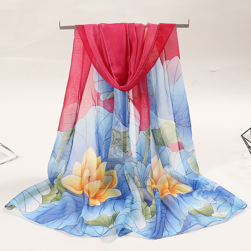 K1291 Gift scarf decorative chiffon style printed gauze scarf small Korean version spring and autumn summer versatile new thin shawl long