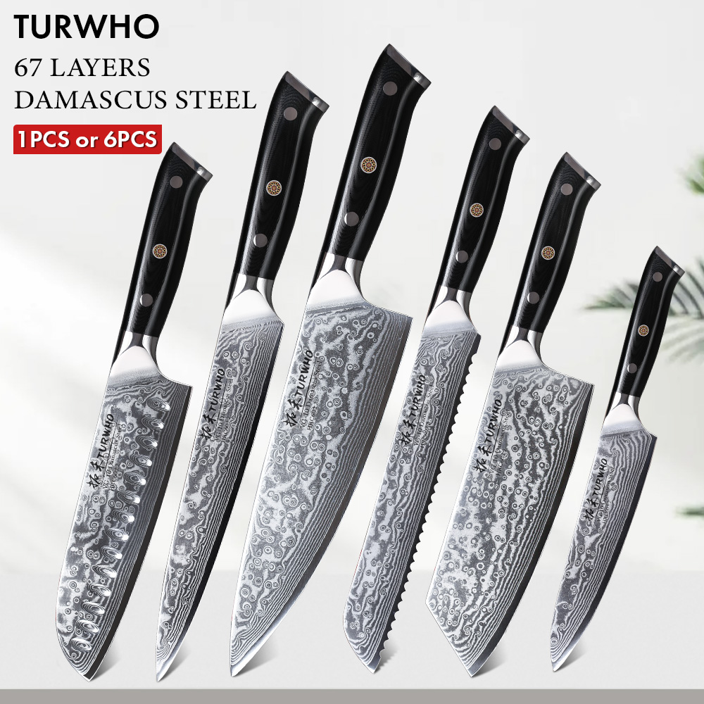 TURWHO 16 Piece Knife Set 67 Layers Damascus Steel Kitchen Knives Santoku Chef Knives Utility Bread Slicing Knife Cooking Tools C250930
