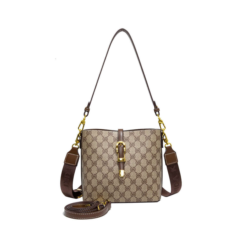 Monica Qiqi Light Gray Monogram Large Capacity Bucket Bag for Women 2025 New Single Shoulder