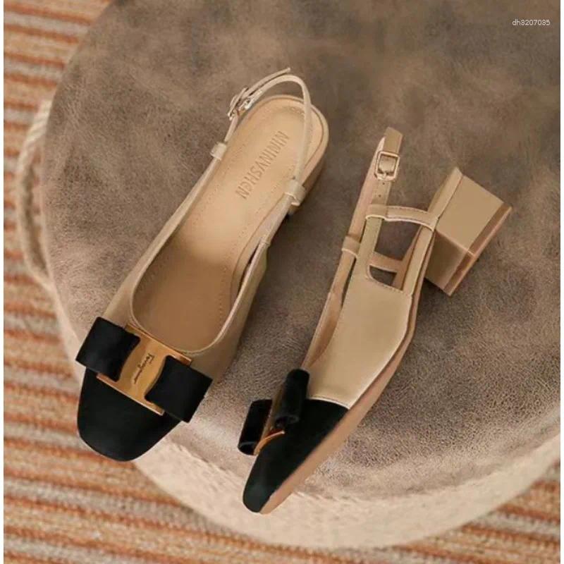Dress Shoes Luxury Women's Sandals Elegant Medium Heel Toe Mules Comfortable Office Buckle Heels Women Pumps