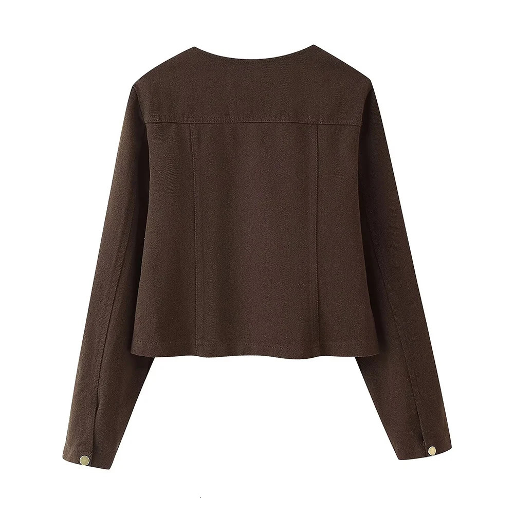 Womens Clothing European and American Fashion Brown Round Neck Long Sleeve Coat High Waist Pants Set 250709