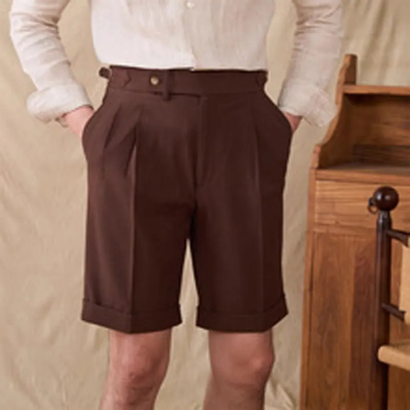 Italian Style Naples Shorts Men Summer Seersucker High Waisted Paris Buckle Suit Middle Pants England Business Casual Shorts 250707