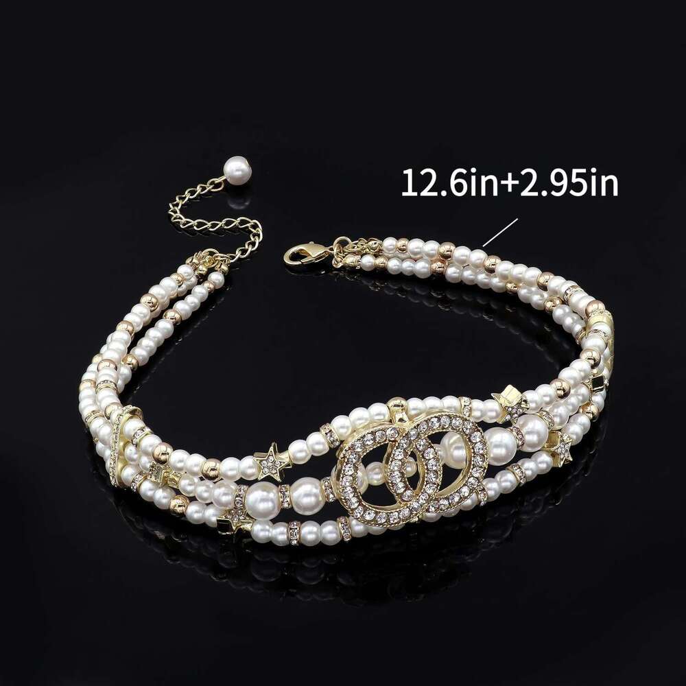 DHcollections Xiaoxiang Inlaid Double C Family Collarbone Chain Pearl Choker Necklace