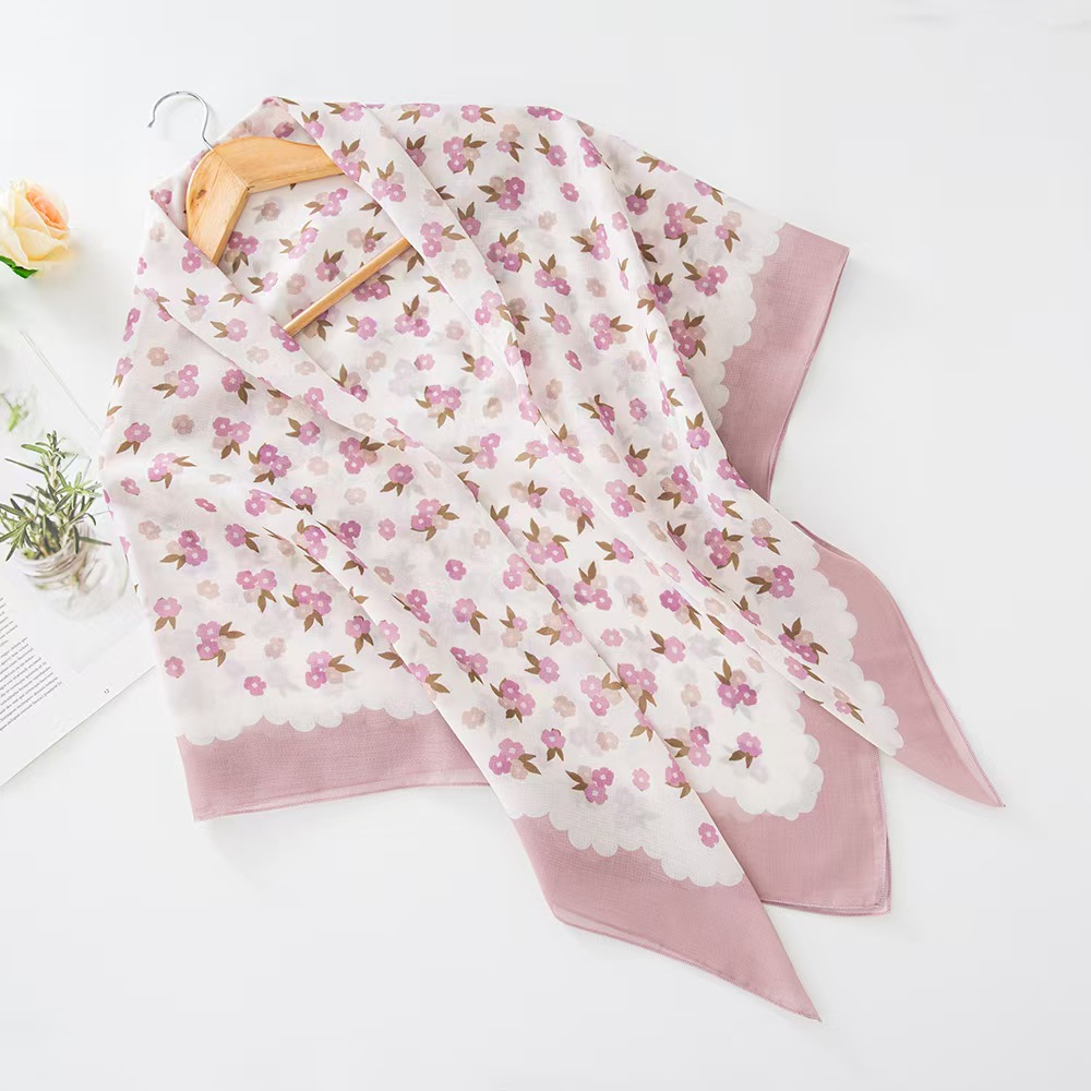 T1168 New Square Scarf Pastoral Flowers Small Fresh Print Right Angle Curled Bali Square Scarf