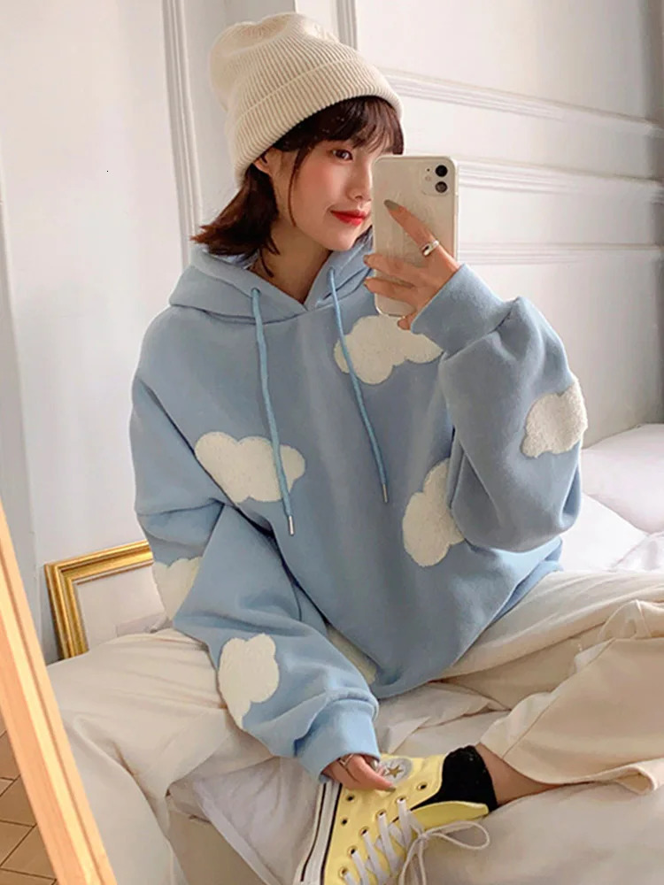 Winter Sportswear Womens Fashion Cloud Sweater with Velvet Warm Sleeve Top Temporary Hoodie Kawaii Womens 250709