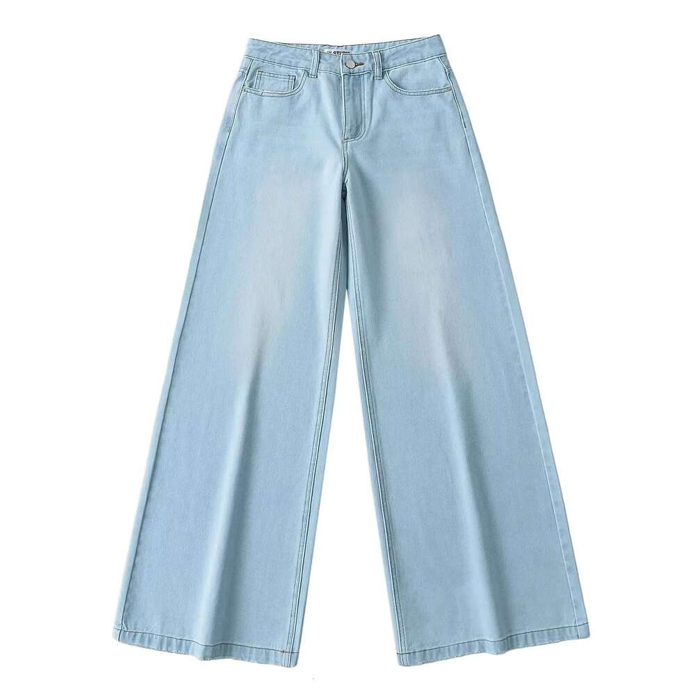 American Style INS Hot Girl Low Waist Loose Slimming Wide Leg Jeans Women Washed Versatile Denim Flared Floor-Length Pants B5