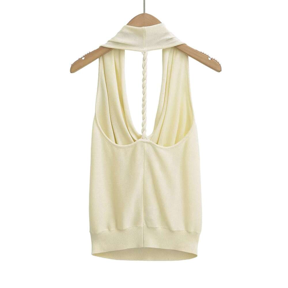 Pure Desire Temperament Off-Shoulder Sleeveless Swing Neck Top For Women Summer Hot Girl Big Backless Solid Color Knitted Vest B5