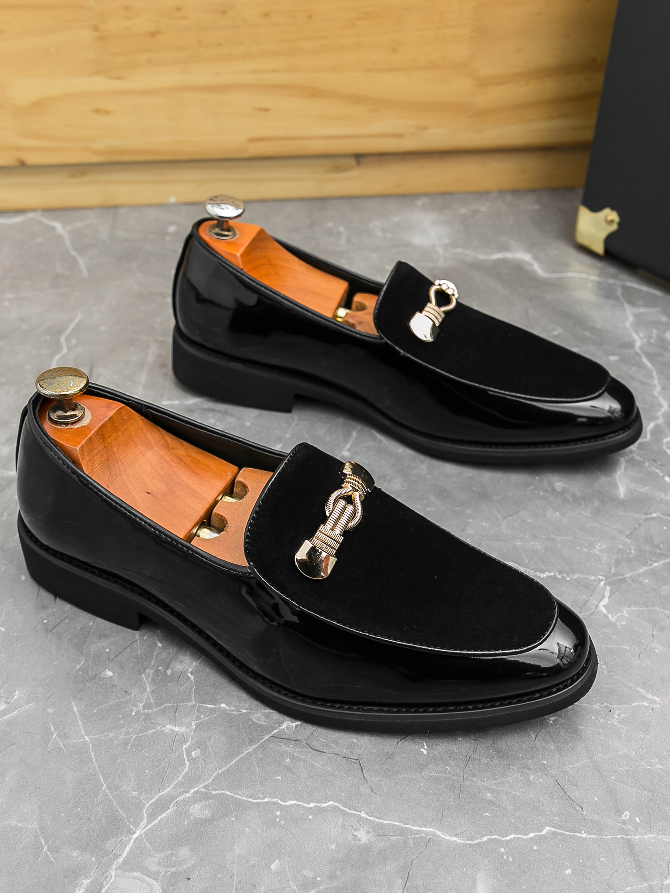 2089-- International trade plus size Le Fu shoes men's 2025 spring and autumn new suede bean shoes European and American men's shoes patent 