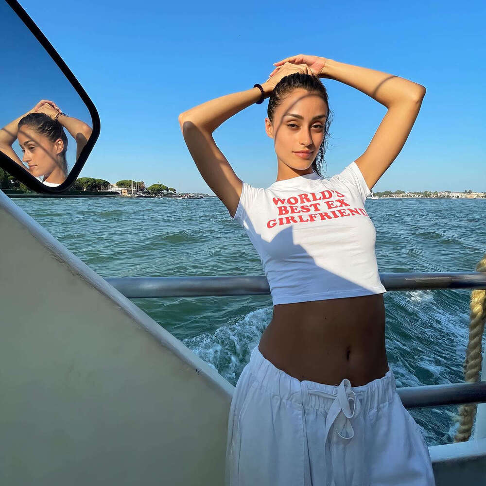 Women's Clothing Personality Style Letter Print Baby Tee Crop Top Short Sleeve T-Shirt B5