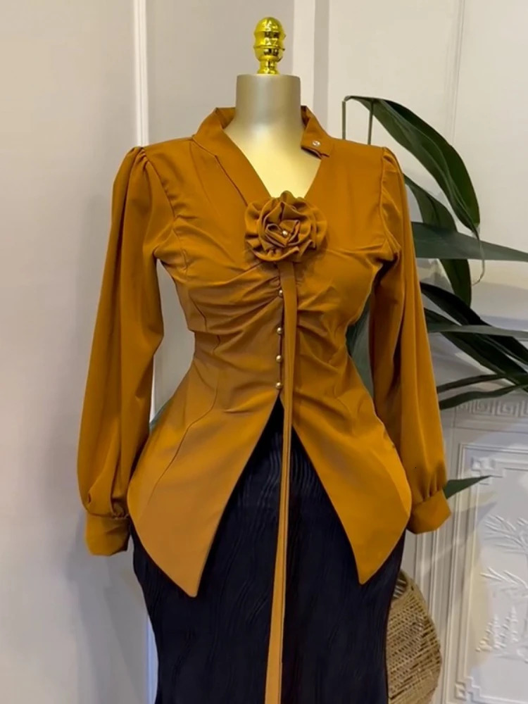 Two Piece Dress Sets Women Outfits 3D Floral V Neck Blouse Maxi Skirt Perfect for Church Weddings or Formal Daytime Events 250709