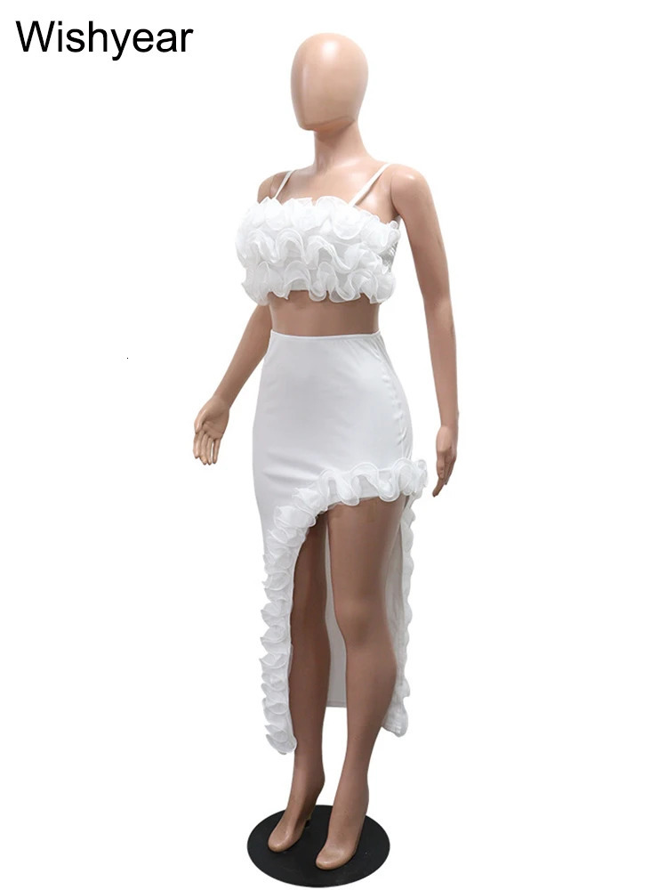 White Ruffled Edge Camisole Vest and Irregular Slim Skirts Elegant Womens Twopiece Dress Set Birthday Evening Prom Outfits 250709